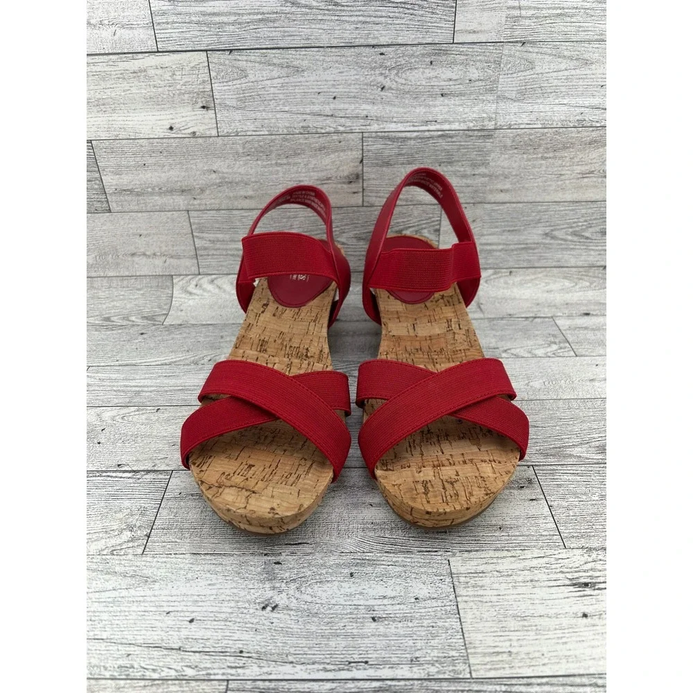 Bass Go-To Comfort Lorna Red Cork Wedge Sandals‎ Elastic Strap Women's Size 8M